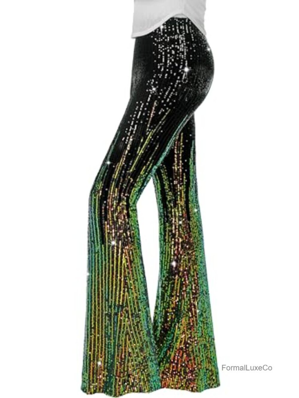 Sequin Flare Pants High Waisted Bell Bottom Party Trousers for Women